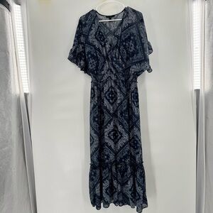Lane Bryant Elegant Blue paisley Dress chiffon maxi 14/16